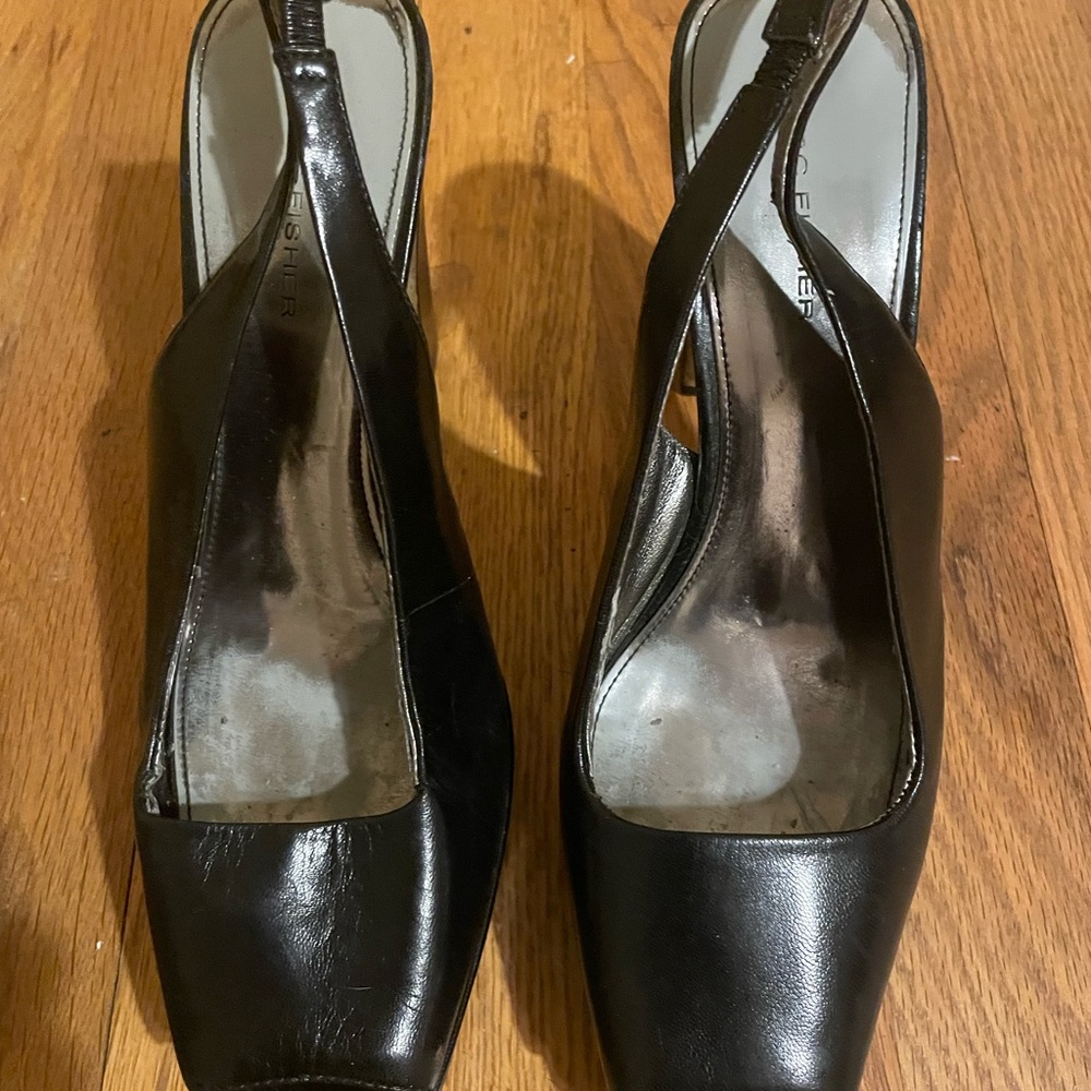 Marc Fisher Open Toe Black Slingback Platform Heels